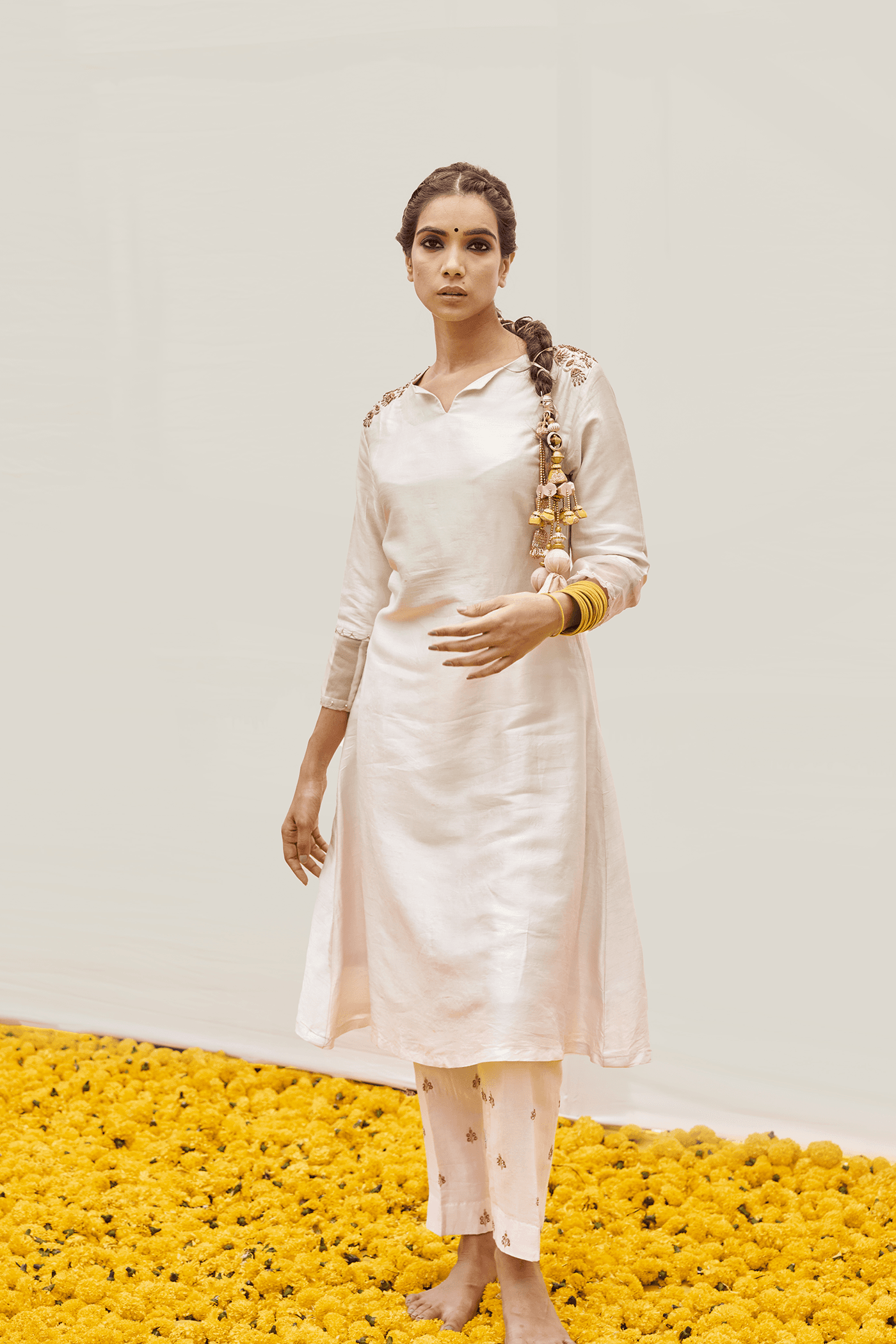 Mint Green to baby pink kurta set with Hand embellished on shoulder — view 1