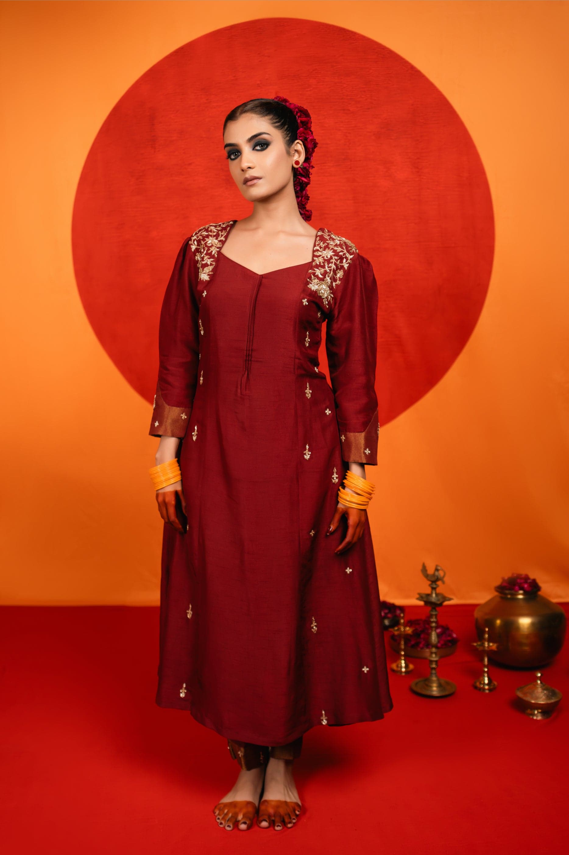 Maroon A-line Kurta Set — view 1