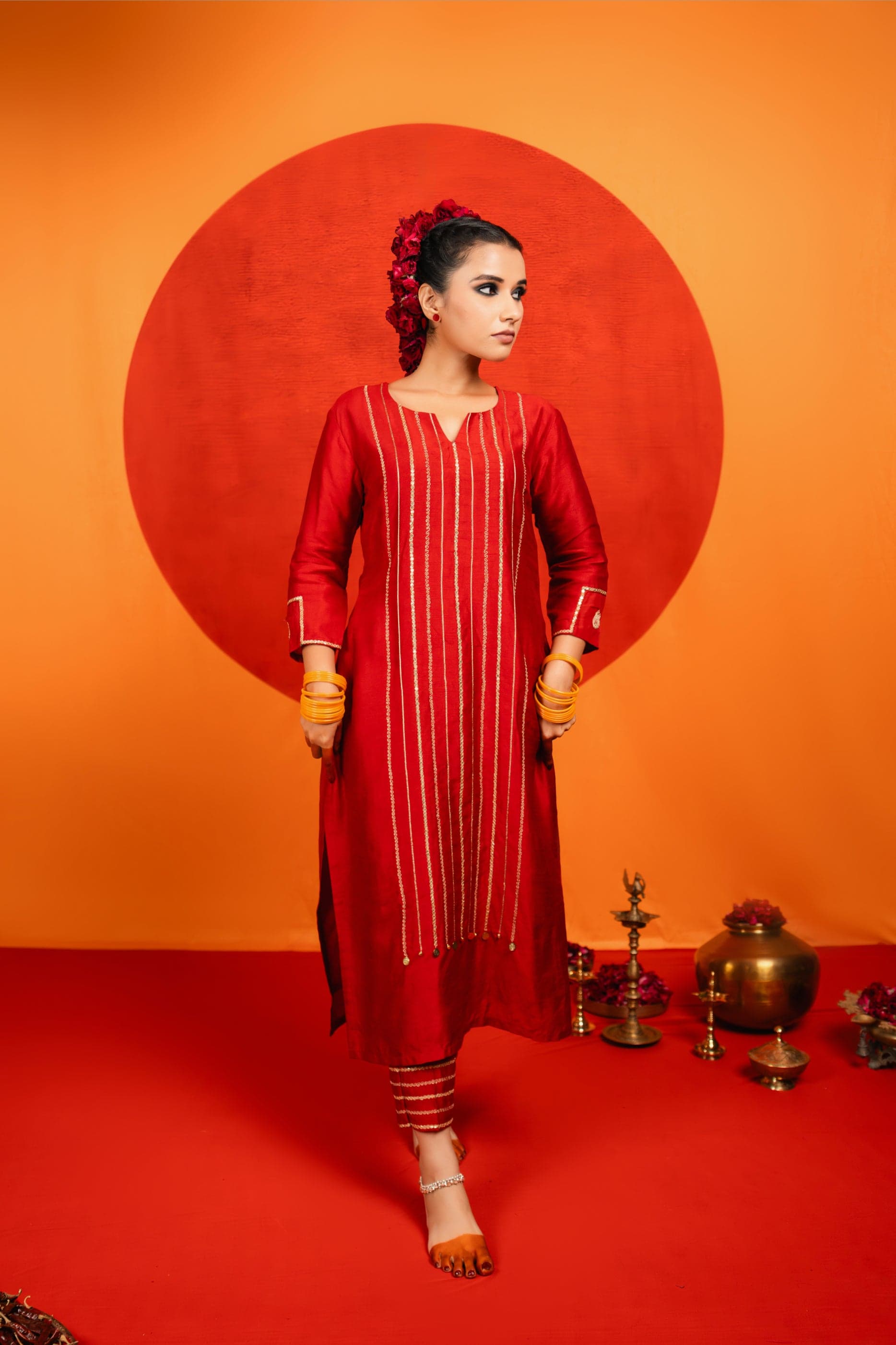 Red Embroidered Kurta Set — view 1