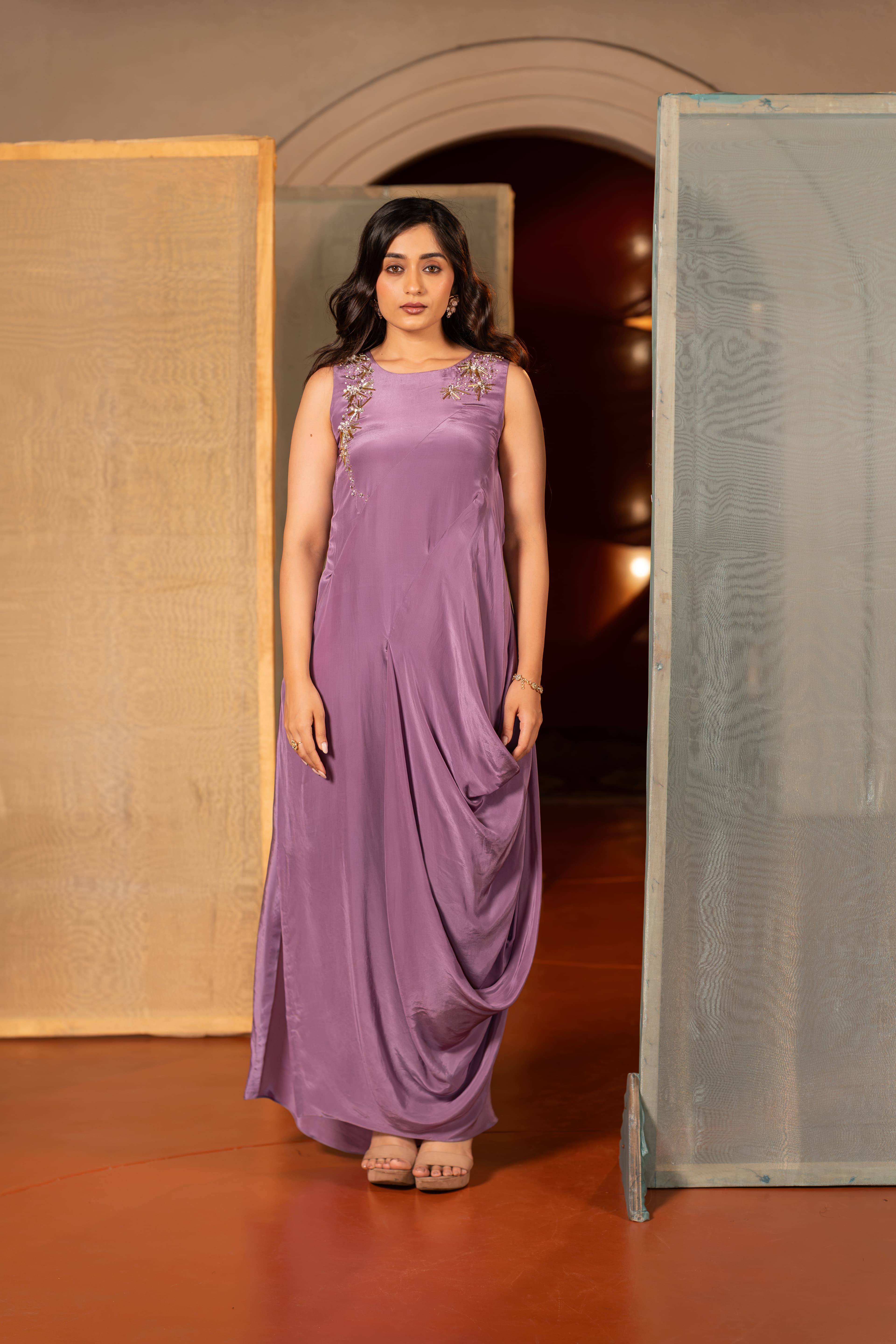 Lavender Draped silhouette with intricate handwork