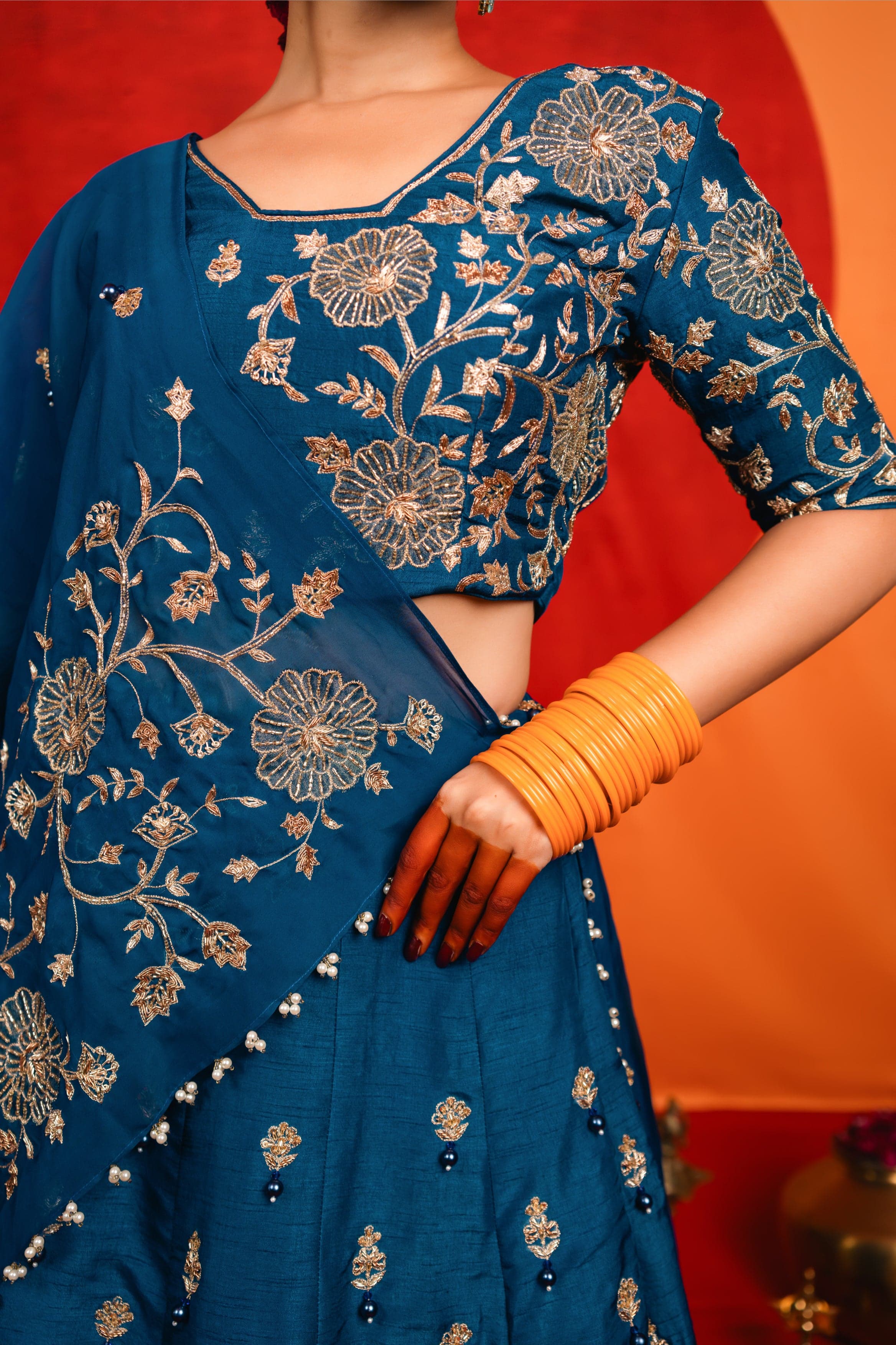 Craftsmanship detail — Blue Embroidered Lehenga Set