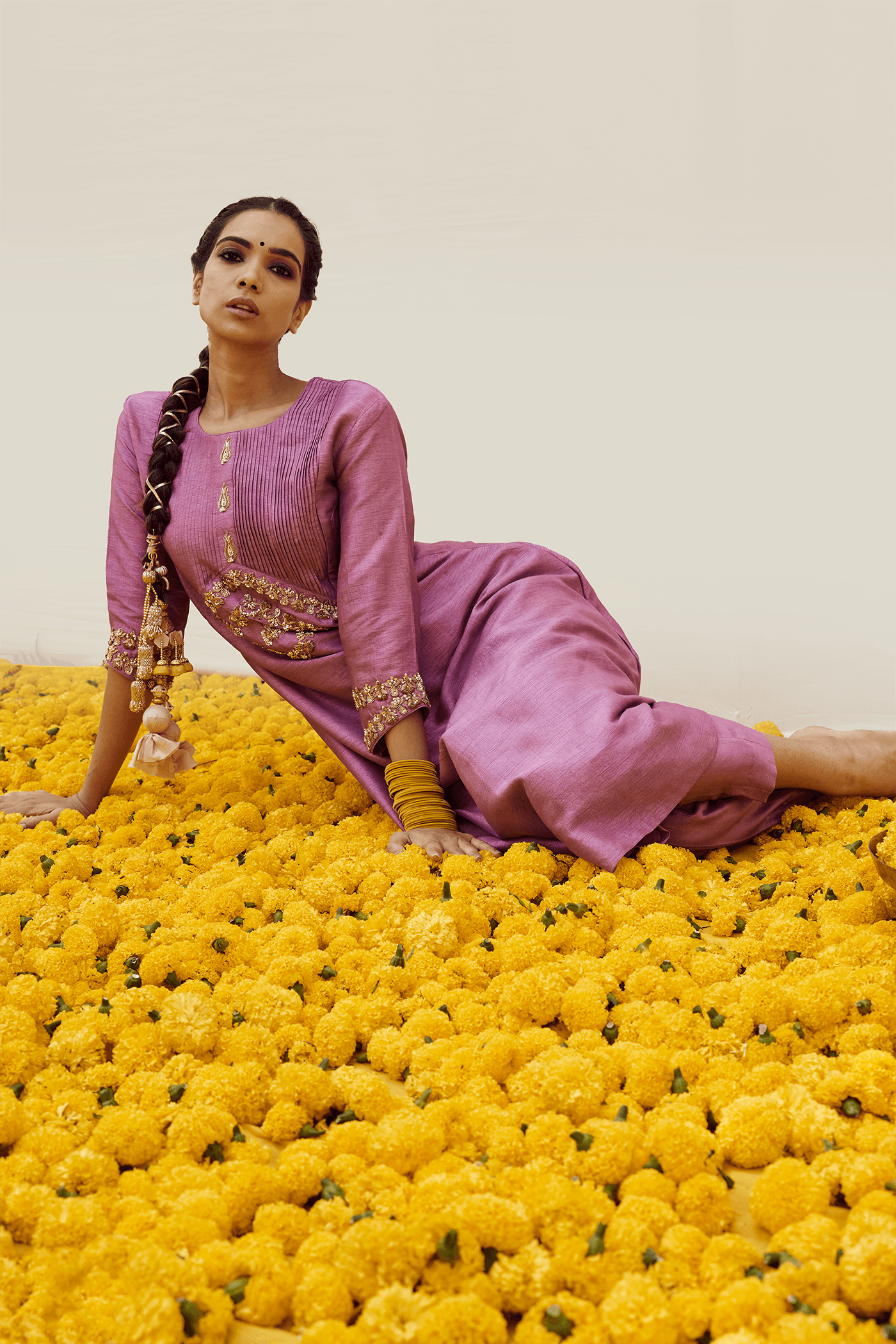 Craftsmanship detail — Dusky Rose Kurta set with intricate hand embellishments