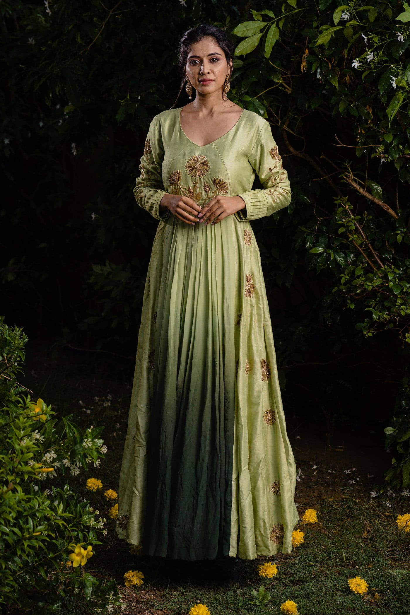 Craftsmanship detail — Green Ombre Pleated Anarkali