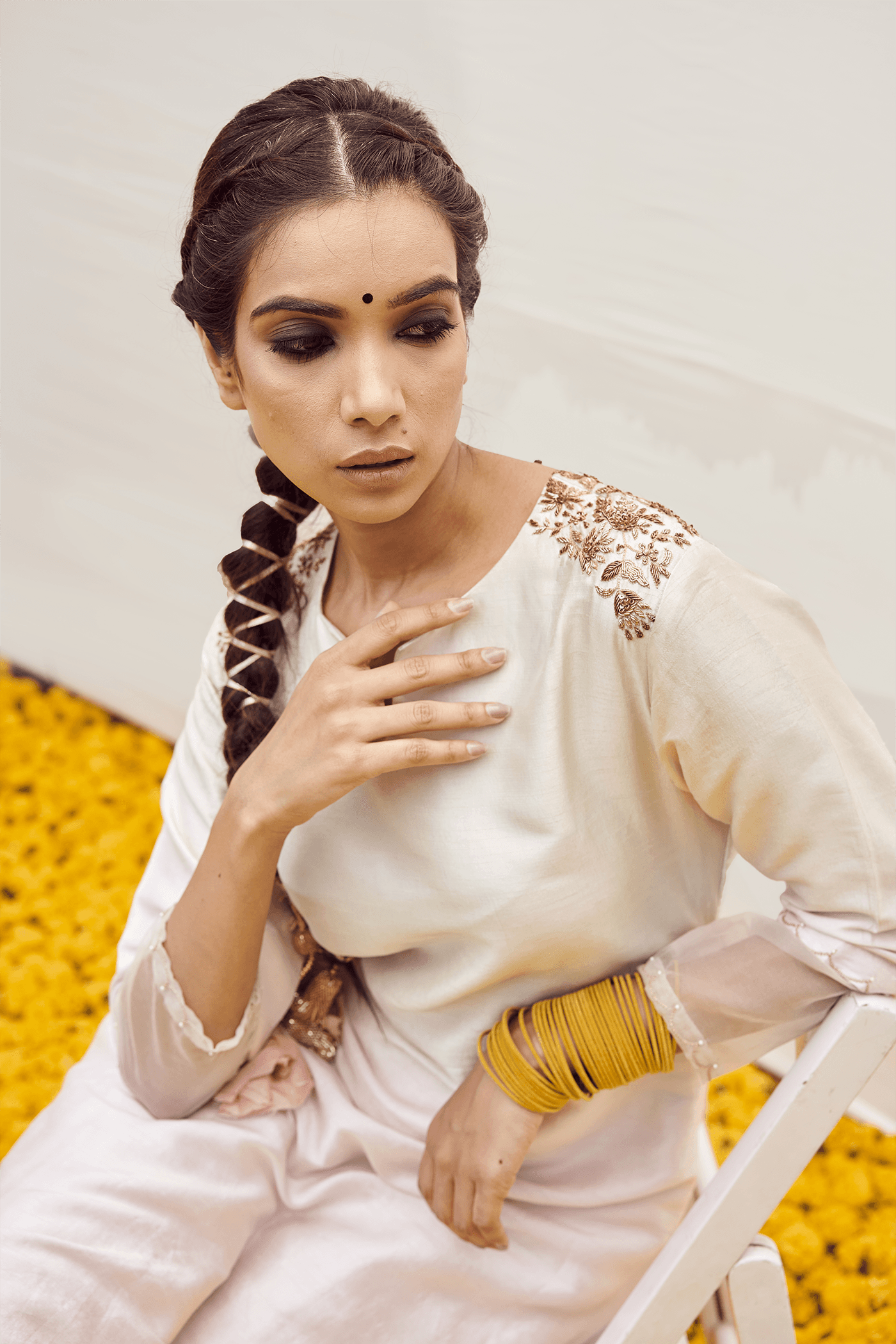 Craftsmanship detail — Mint Green to baby pink kurta set with Hand embellished on shoulder