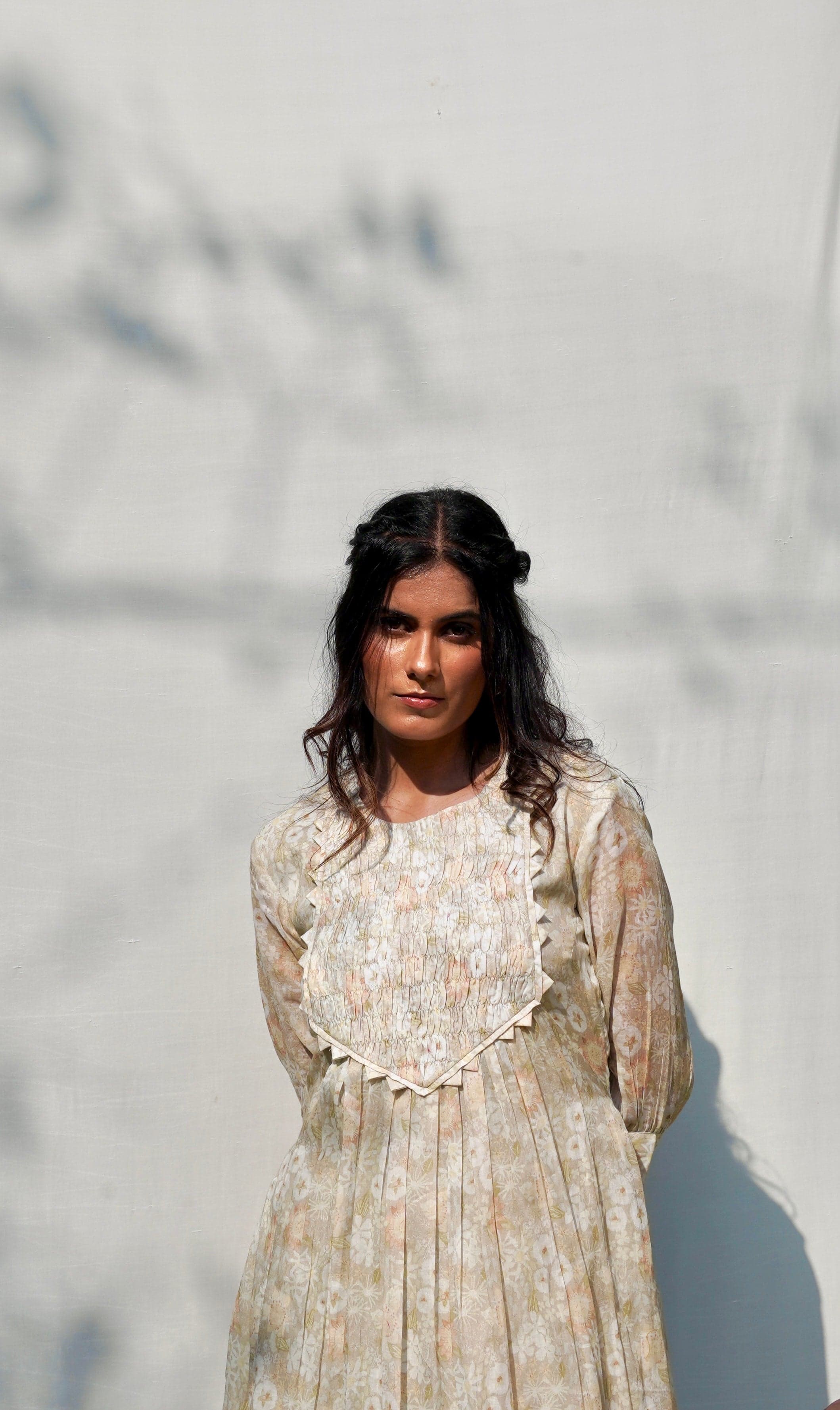 Craftsmanship detail — Light Brown Printed Mul Dress