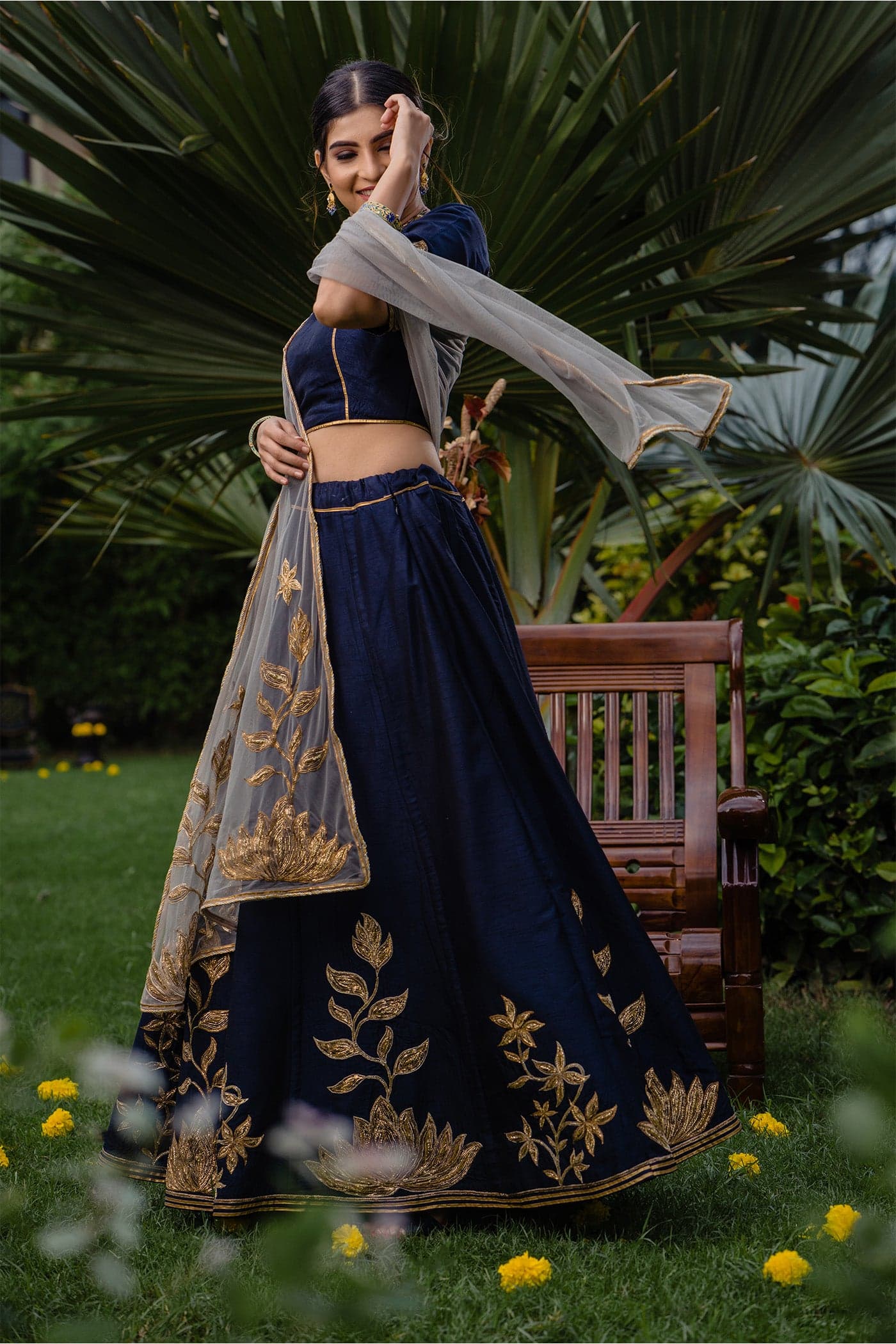 Craftsmanship detail — Navy Blue Lehenga Set