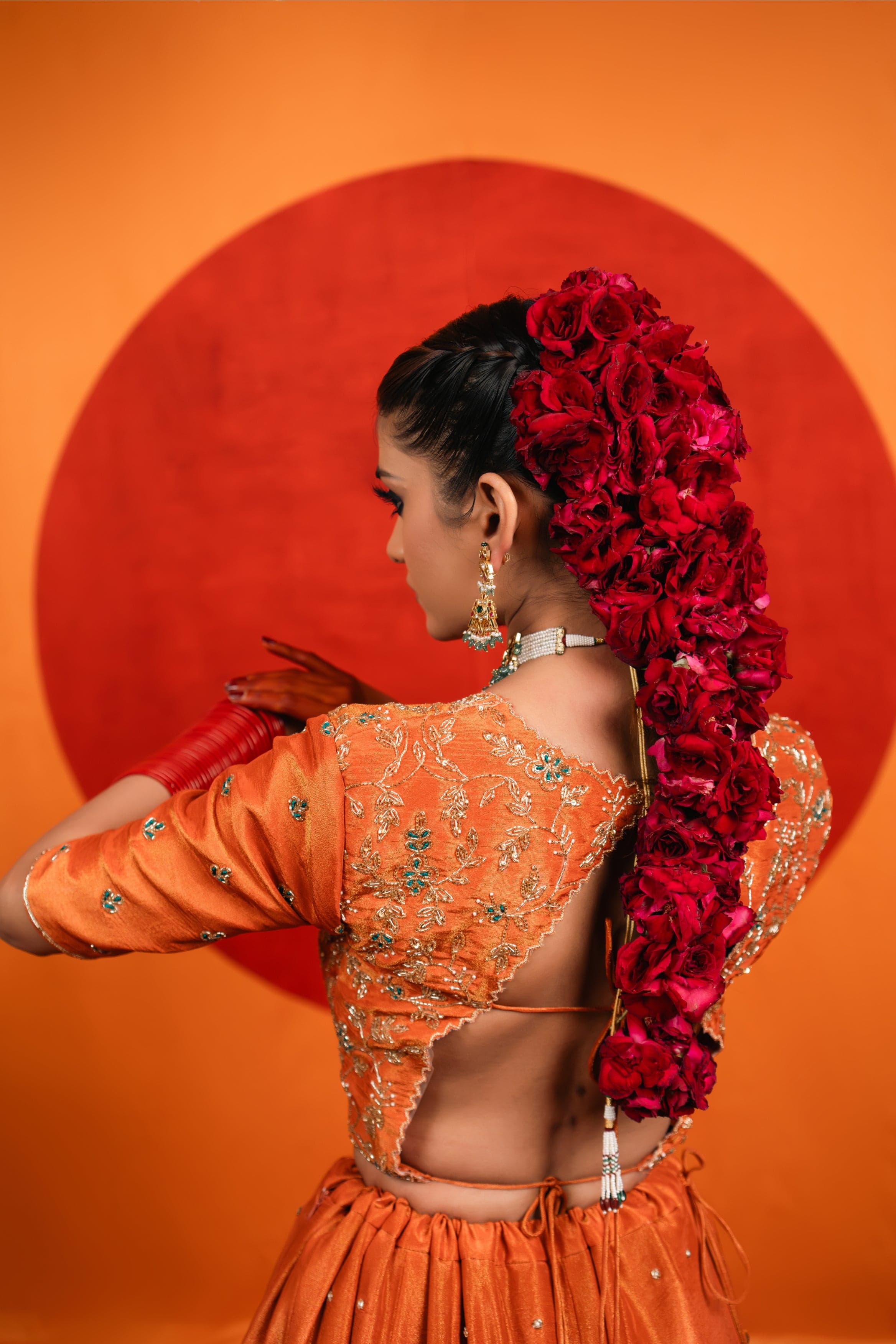 Craftsmanship detail — Orange Embroidered Lehenga Set