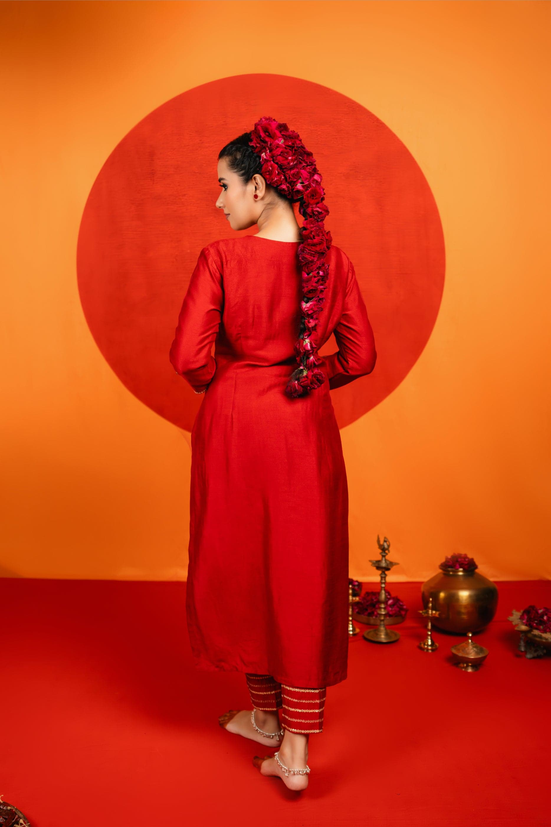 Craftsmanship detail — Red Embroidered Kurta Set