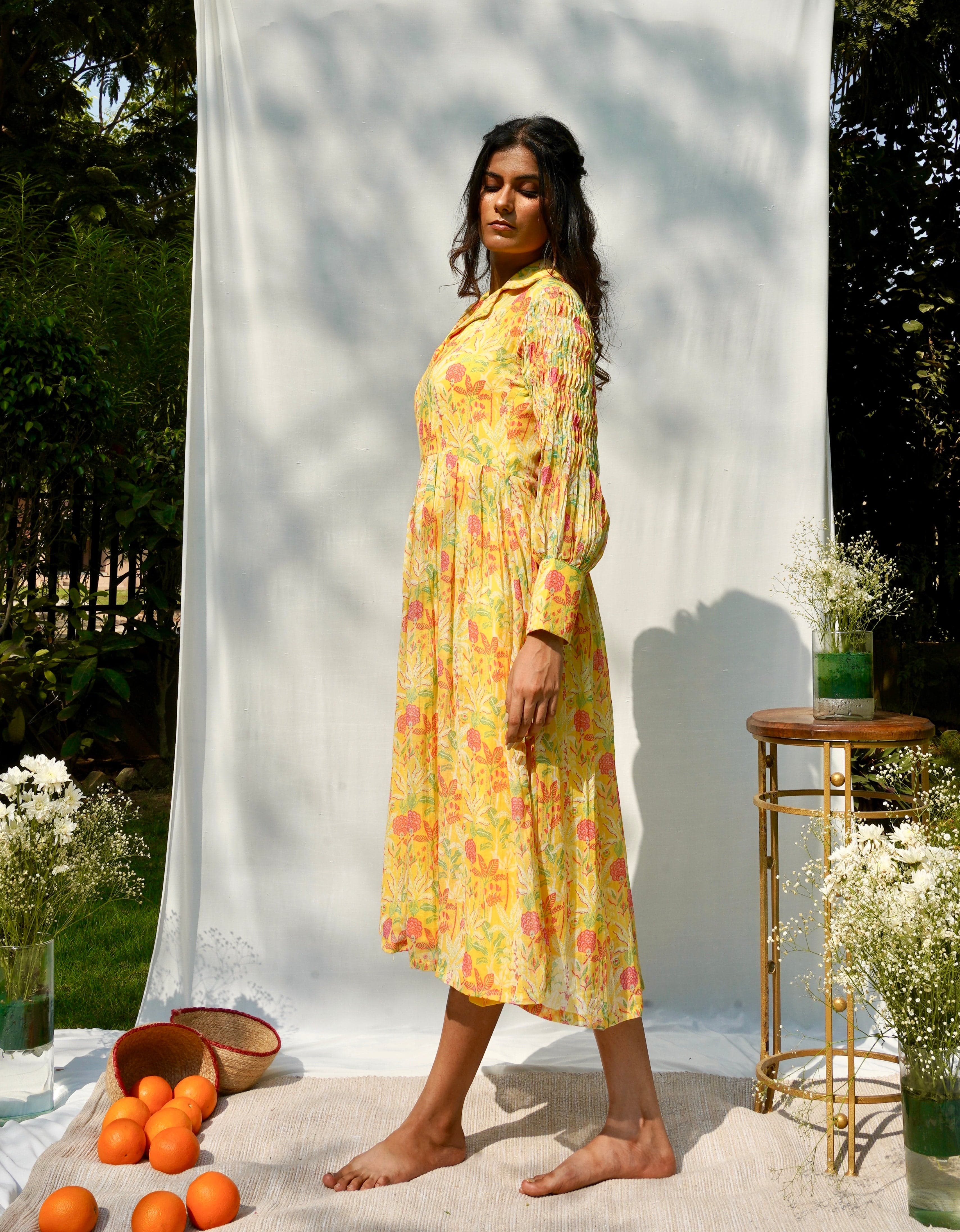 Craftsmanship detail — Yellow Printed Mul Dress