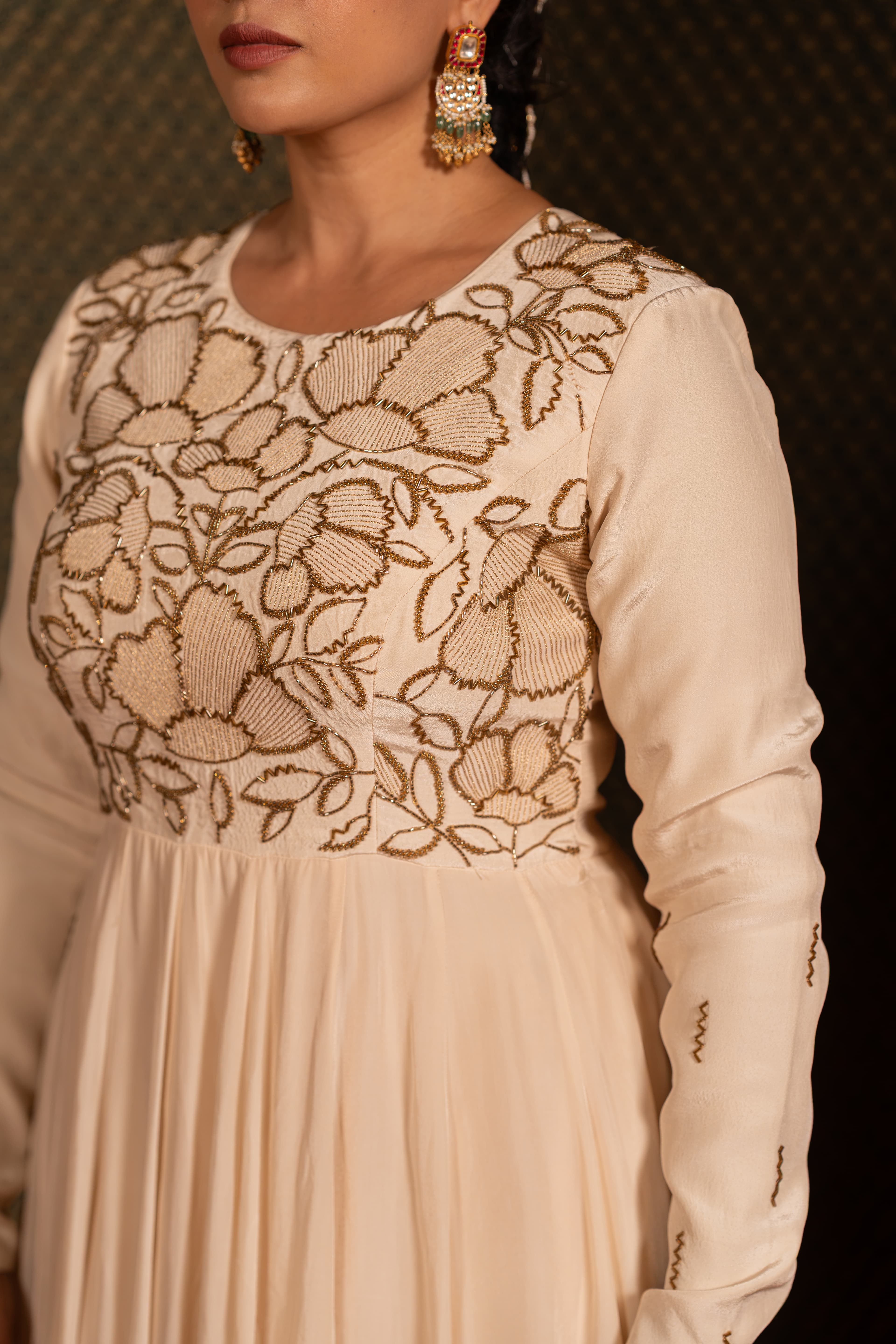 Craftsmanship detail — Beige Anarkali Set with traditional handwork